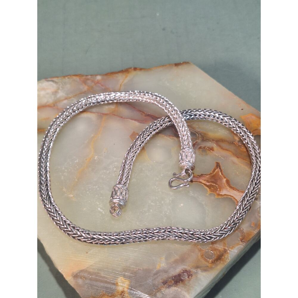 Heavy 925 Sterling Silver Byzantine Wheat Chain Necklace 76g 17.8in- Statement!